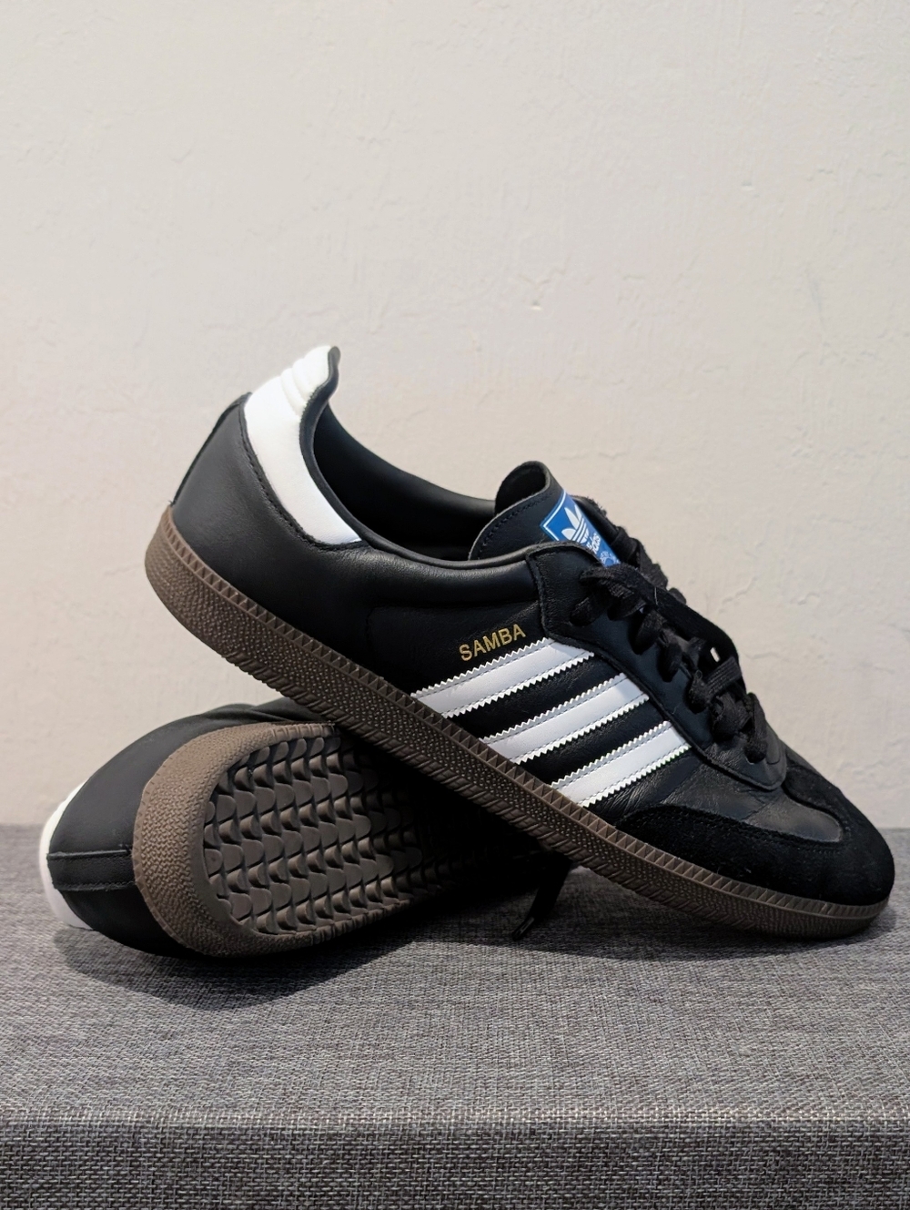 Men's adidas Samba OG Shoes Black with White Stripes Size 14